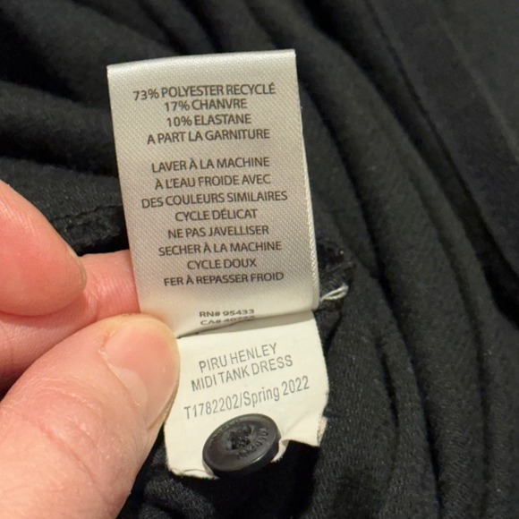 Toad&Co Piru Henley Midi Tank Dress Black Sleeveless Hemp Blend T1782202 Small - Picture 6 of 9